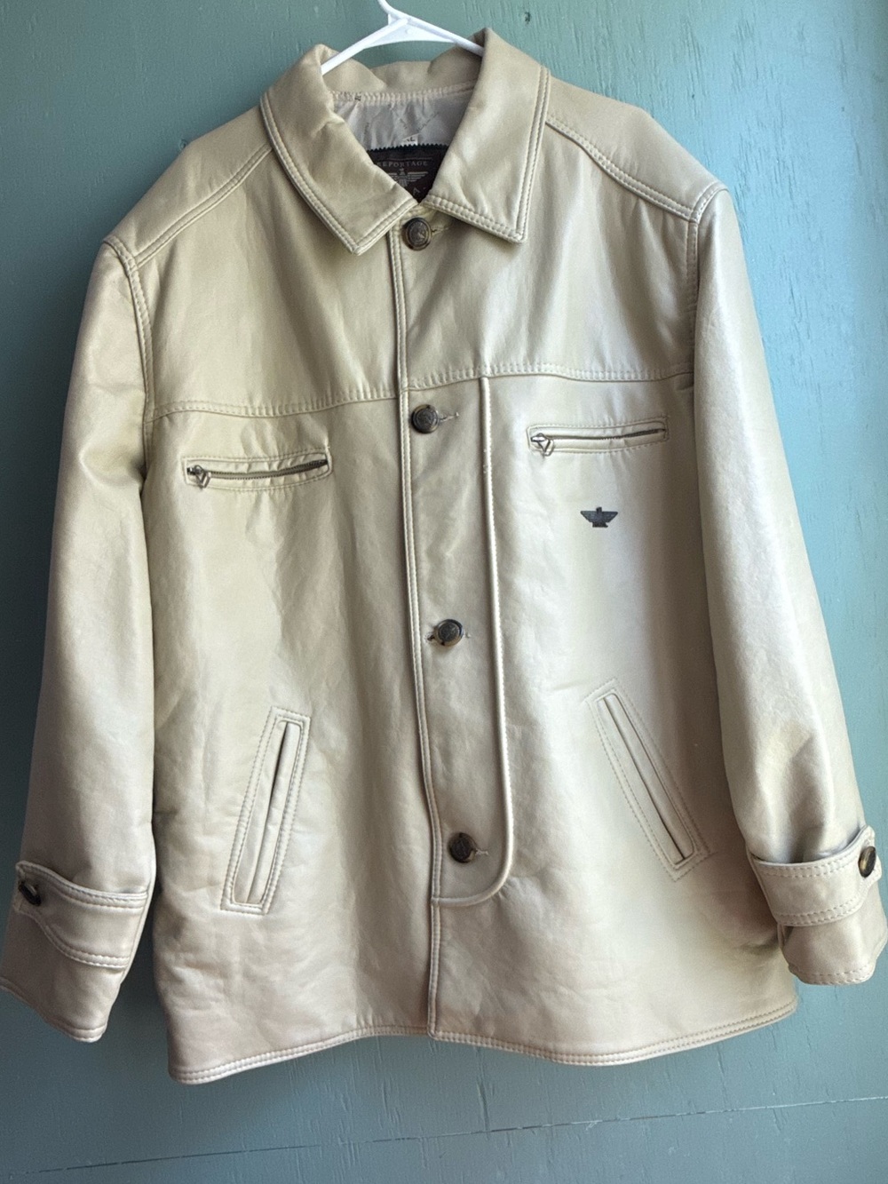 Report Cream Button-Front Leather Shirt Jacket